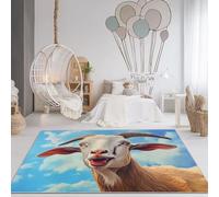 Tappeto Rettangolare Lavabile 120 x 170cm - Pelo Corto Morbido con Peinture À L'Huile Abstraite De Chèvre Motivo Stampato Resistente Tappeto per Camera da Letto Cucina e Bagno, Beige-Marrone