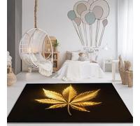 Tappeto Rettangolare Lavabile 60 x 120cm - Pelo Corto Morbido con Dessin Trait Réaliste Feuille Marijuana En 3D Motivo Stampato Resistente Tappeto per Camera da Letto Cucina e Bagno, Nero