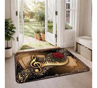 Tappeto romantico a tema note musicali e rose, 6 x 7,6 cm | Accenti musicali su partito, Vibrant Red Rose, Chiave di violino d'oro, Tema musicale artistico, Elegante decorazione per la