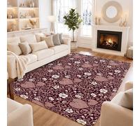 Tappeto romantico con cuore e fiori Botanical Area 15 x 18 cm | Tema botanico romantico, sfondo bordeaux profondo, accenti floreali color pesca arrossata, motivo intricato della vite