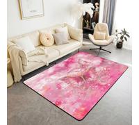 Tappeto romantico per bambini con farfalle, con cielo stellato e glitter ad acquerello, tappeto per interni e ingresso, per ragazze e ragazzi, tappeto antiscivolo con mandala floreale, rosa