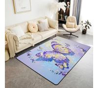Tappeto romantico per bambini, motivo con farfalle, con pittura ad olio botanica, per interni, per ingresso e ingresso, per ragazze e ragazzi, motivo animali selvatici, viola, giallo, decorazione per