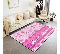 Tappeto rosa con unicorno per bambini e ragazze, tappeto Kawaii con unicorno arcobaleno, tappeto per soggiorno, tappeto romantico castello delle principesse, antiscivolo, motivo a cuori in stile