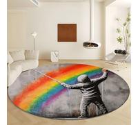 Tappeto Rotonda Arte Strada Graffiti Astratto, Moquette Pelo Finta Lana Corto Morbido - Tappeto Grigio Antiscivolo Lavabile in Lavatrice per Salotto Camera da Letto Sala Pranzo Ø 60 cm