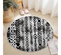 Tappeto Rotondo 100 cm Morbido Lavabile, Nero Grigio Senza Odore Isolamento Acustico, Tradizionale Pittura A Inchiostro Rune Tema Tappetino Rotondo per il Soggiorno Camera da Letto Ingresso