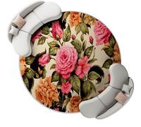 Tappeto Rotondo 100 cm Tappeto Macchina Accento Cucina Lavabile Carpet, Indoor Vintage Piante Rose Fiori Low Pile Lancio Tappeti Per Camera Da Letto Ingresso Interno Soggiorno, Rosa Crema