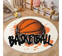 Tappeto Rotondo 100cm, Morbida Flanella Disegnato A Mano Graffiti Tappeto, Tappeti Colore Arancione Stampa Pallacanestro Linee Parole Morbido Antiscivolo, per Soggiorno Camera Bambini Cameretta Cucina