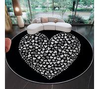 Tappeto Rotondo 120 Cm Lavabile Con Cuore D'Amore Impronte Di Zampe Motivo - Morbido E Confortevole Nero Adatto A Camera Da Letto Soggiorno Sala Da Pranzo O Cameretta Dei Bambini