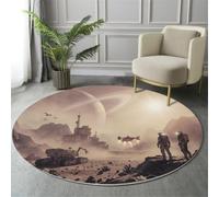 Tappeto Rotondo 120 Cm Lavabile Paesaggio Base Aliena Deserto Marrone