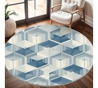 Tappeto Rotondo 120 cm Moderno per Soggiorno, Geometria Dello Spazio Solido Antiscivolo e lavabile in lavatrice Tappeti Rotondi Di Colore Chiaro Tappeto Rotondo Pelo Corto per Camera Bagno Decorare