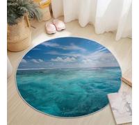 Tappeto Rotondo 120 Cm Resistente E Lavabile Con Paysage Exotique Vue Sur La Mer Vagues - Morbido E Confortevole Colore Bleu Ciel Per Soggiorno Studio O Cameretta Dei Bambini