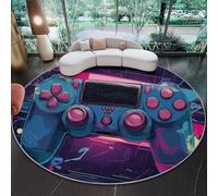 Tappeto Rotondo 120 Cm Resistente E Lavabile Con Videogiochi Controller Circuiti - Morbido E Confortevole Colore Blu Scuro Per Soggiorno Studio O Cameretta Dei Bambini