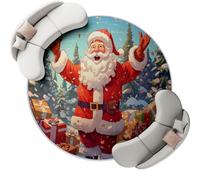 Tappeto Rotondo 120 cm Tappeto Macchina Accento Cucina Lavabile Carpet, Indoor Cartone Animato Babbo Natale E Pino Low Pile Lancio Tappeti Per Camera Da Letto Ingresso Interno Soggiorno, Rosso Bianco