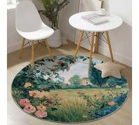 Tappeto Rotondo 150 cm, Bello Giardino Casa Tappeto Rotondo a Pelo Corto Morbido Antiscivolo Lavabile Verde per camera da letto Soggiorno bagno corridoio