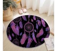 Tappeto Rotondo 150 Cm Boemia Acchiappasogni Piuma Lavabile Con Viola - Morbido E Confortevole Adatto A Camera Da Letto Soggiorno Sala Da Pranzo O Cameretta Dei Bambini