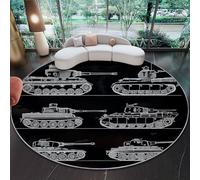 Tappeto Rotondo 150 Cm Lavabile Con Militari Carri Armati Veicoli Blindati - Extra Morbido Colore Nero Ideale Per Camera Da Letto Soggiorno Sala Da Pranzo O Cameretta Dei Bambini