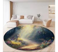 Tappeto Rotondo 150 Cm Lavabile Con Naturalismo Foresta Fasci Di Luce - Morbido E Confortevole Giallo Adatto A Camera Da Letto Soggiorno Sala Da Pranzo O Cameretta Dei Bambini