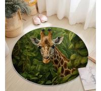 Tappeto Rotondo 150 Cm Lavabile Con Naturalismo Giraffa Piante Tropicali - Morbido E Confortevole Verde Adatto A Camera Da Letto Soggiorno Sala Da Pranzo O Cameretta Dei Bambini