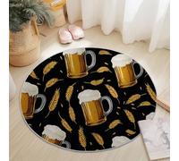 Tappeto Rotondo 150 Cm Lavabile Con Tempo Libero Birra Spighe Di Grano - Morbido E Confortevole Giallo Adatto A Camera Da Letto Soggiorno Sala Da Pranzo O Cameretta Dei Bambini