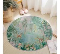 Tappeto Rotondo 150 Cm Resistente E Lavabile Con Naturalisme Arbres Cerfs - Morbido E Confortevole Colore Vert Per Soggiorno Studio O Cameretta Dei Bambini