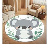 Tappeto Rotondo 160 cm Moderno per Soggiorno, Modello di Koala Dei Cartoni Animati Antiscivolo e lavabile in lavatrice Tappeti Rotondi Foglie Verdi Tappeto Rotondo Pelo Corto per Camera Bagno Decorare