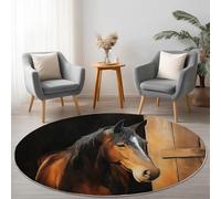 Tappeto Rotondo 160 cm, Pittura Cavalli Animali Primi piani stampato, Lavabile Antiscivolo, Colorato Pelo Corto Extra Morbido e Fluffy Design per Soggiorno, Camera da Letto, Cucina e Cameretta