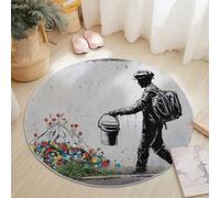 Tappeto rotondo 160 cm, Strada Pittura Murale Graffiti lavabile antiscivolo Pelo Corto morbido Grigio Rotondi Tappetos per camera da letto, soggiorno, sala da pranzo
