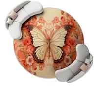 Tappeto Rotondo 160 cm Tappeto Macchina Accento Cucina Lavabile Carpet, Indoor Retrò Farfalla Fiori Low Pile Lancio Tappeti Per Camera Da Letto Ingresso Interno Soggiorno, Crema Rosa