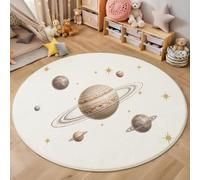 Tappeto Rotondo 160cm, Morbida Flanella Universo Minimalista Dell'Acquerello Tappeto, Tappeti Beige Stampa Pianeti Stelle Morbido Antiscivolo, per Interno Soggiorno Camera Bambini Cameretta Cucina