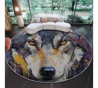 Tappeto Rotondo 180 Cm Animali Lupi Macchie D'Inchiostro Lavabile Con Blu Scuro - Extra Morbido Colore Ideale Per Camera Da Letto Soggiorno Sala Da Pranzo O Cameretta Dei Bambini