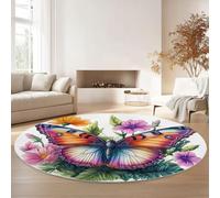 Tappeto Rotondo 180 Cm Lavabile Con Naturalismo Farfalla Fiori - Morbido E Confortevole Colore Adatto A Camera Da Letto Soggiorno Sala Da Pranzo O Cameretta Dei Bambini
