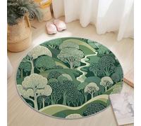 Tappeto Rotondo 180 Cm Lavabile Con Naturalismo Foresta Fiume - Morbido E Confortevole Verde Adatto A Camera Da Letto Soggiorno Sala Da Pranzo O Cameretta Dei Bambini