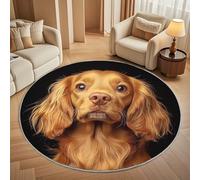 Tappeto Rotondo 180 cm Moderno per Soggiorno, Simpatico Modello di Cocker Spaniel Dorato Antiscivolo e lavabile in lavatrice Tappeti Rotondi Nero Tappeto Rotondo Pelo Corto per Camera Bagno Decorare