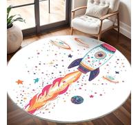 Tappeto Rotondo 180 cm Moderno per Soggiorno, Tema Spaziale Semplice Antiscivolo e lavabile in lavatrice Tappeti Rotondi Bianco Tappeto Rotondo Pelo Corto per Camera Bagno Decorare