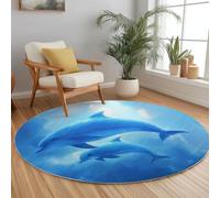 Tappeto Rotondo 180 cm Moquette Moderno Lavabile Blu, Tappeto Antiscivolo Morbido Cartone Animato Anime Delfino Ghiacciaio per Soggiorno Camera da Letto - Moquette Adatto a Bambini e Animali Domestici