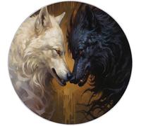 Tappeto Rotondo 180 cm Morbido Lavabile in Lavatrice, Nero Marrone Senza Odore Isolamento Acustico, Fantasy Animale Pittura A Olio Lupo Tema Tappetino Rotondo per il Soggiorno Camera da Letto Ingresso