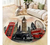 Tappeto Rotondo 200 Cm Big Ben Tappeto Scendiletto Camera Antiscivolo, Resistente E Lavabile, Strade Di Londra Adatto Per Soggiorno, Camera Da Letto, Cucina Colori Misti