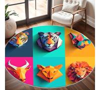 Tappeto Rotondo 200 cm Moderno per Soggiorno, Animali Selvaggi Geometrici Antiscivolo e lavabile in lavatrice Tappeti Rotondi Colorato Tappeto Rotondo Pelo Corto per Camera Bagno Decorare