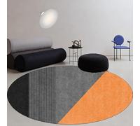Tappeto rotondo 200 cm, soggiorno, camera da letto, cucina, ufficio, morbido, facile da pulire, a pelo corto, antiscivolo, moderno, geometrico, linee semplici, arancione, grigio,