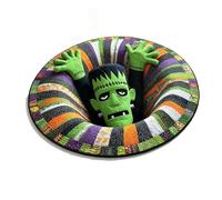 Tappeto rotondo 3D per Halloween, decorazione spaventosa con illusione | Divertente zerbino in velluto di cristallo, morbido, rotondo, per soggiorno, ingresso, camera da letto
