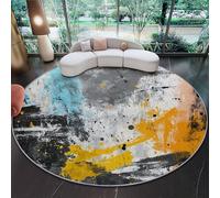 Tappeto Rotondo 60 Cm Astratto Schizzi D'Inchiostro Macchie Resistente E Lavabile Con Giallo - Morbido E Confortevole Colore Per Soggiorno Studio O Cameretta Dei Bambini
