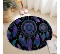 Tappeto Rotondo 60 Cm Boemia Acchiappasogni Piuma Lavabile Con Blu Scuro - Extra Morbido Colore Ideale Per Camera Da Letto Soggiorno Sala Da Pranzo O Cameretta Dei Bambini