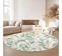 Tappeto Rotondo 60 Cm Lavabile Con Naturalismo Foglie Fogliame - Extra Morbido Colore Verde Ideale Per Camera Da Letto Soggiorno Sala Da Pranzo O Cameretta Dei Bambini