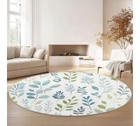 Tappeto Rotondo 60 Cm Lavabile Con Naturalismo Foglie Fogliame - Morbido E Confortevole Verde Adatto A Camera Da Letto Soggiorno Sala Da Pranzo O Cameretta Dei Bambini
