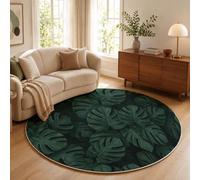 Tappeto Rotondo 60 Cm Lavabile Monstera Oscura Realistica Verde Scuro | Tappeto Camera Da Letto Circolare Paesaggio Di Piante Tropicali, Tappeti Morbido Antiscivolo Per Soggiorno Sala Da Pranzo