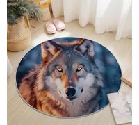 Tappeto Rotondo 60 cm Morbido Lavabile in Lavatrice, Marrone Blu Scuro Senza Odore Isolamento Acustico, Animale Primo Piano Lupo Tema Tappetino Rotondo per il Soggiorno Camera da Letto Ingresso