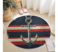 Tappeto Rotondo 60 cm, Nautico Gancio Per Barca Catena Tappeto Rotondo a Pelo Corto Morbido Antiscivolo Lavabile Blu per camera da letto Soggiorno bagno corridoio