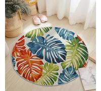 Tappeto Rotondo 60 Cm Resistente E Lavabile Con Foglie Tropicali Fogliame Tropicale - Morbido E Confortevole Colore Verde Per Soggiorno Studio O Cameretta Dei Bambini