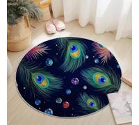 Tappeto Rotondo 60 Cm Resistente E Lavabile Con Lusso Piume Di Pavone Pietre Preziose - Morbido E Confortevole Colore Colorato Per Soggiorno Studio O Cameretta Dei Bambini