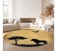 Tappeto Rotondo 60 Cm Resistente E Lavabile Con Naturalismo Leoni Alberi - Morbido E Confortevole Colore Giallo Per Soggiorno Studio O Cameretta Dei Bambini